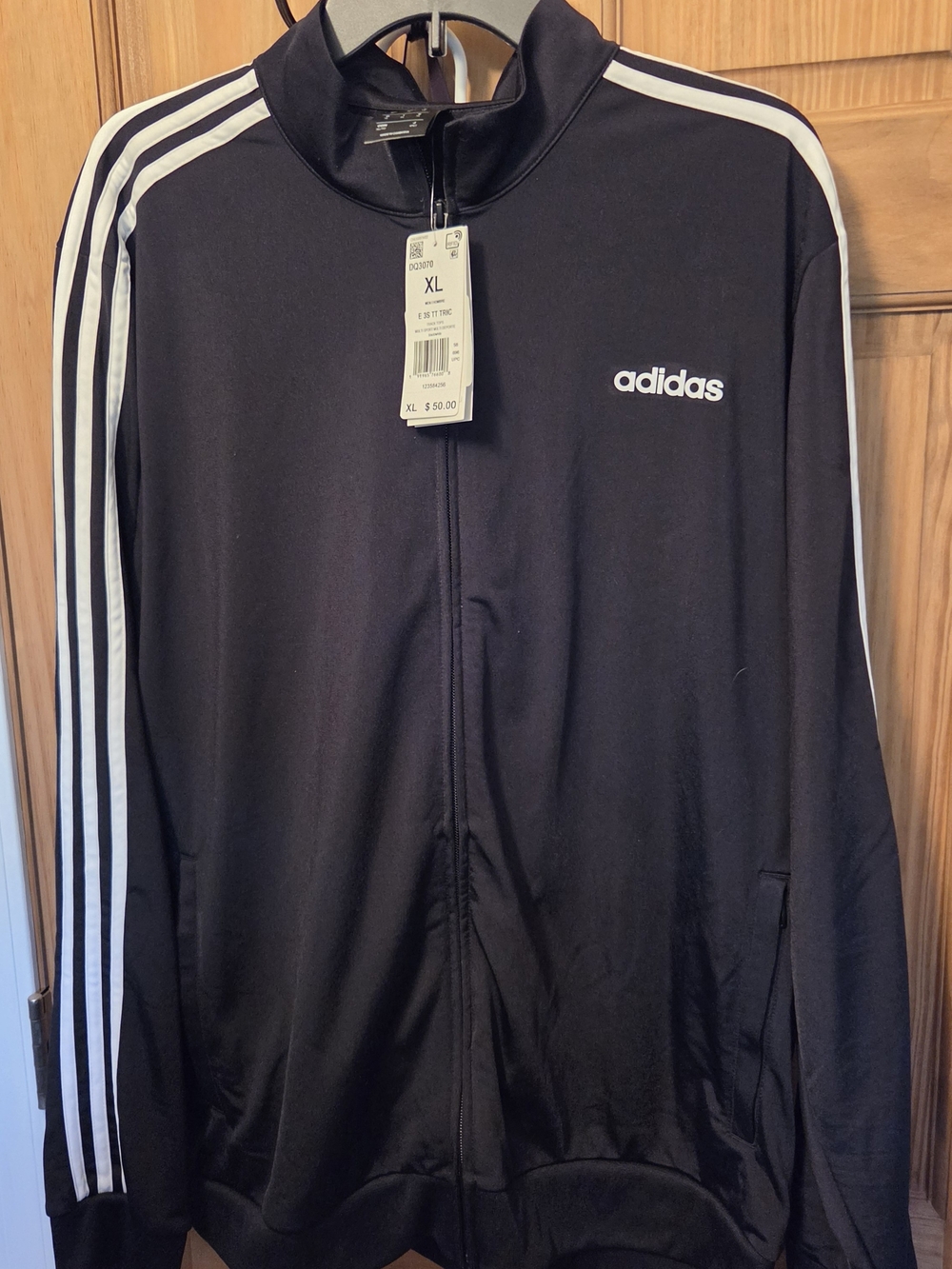 Adidas Black Track Jacket with White Three-Stripes - XL - Picture 1 of 3